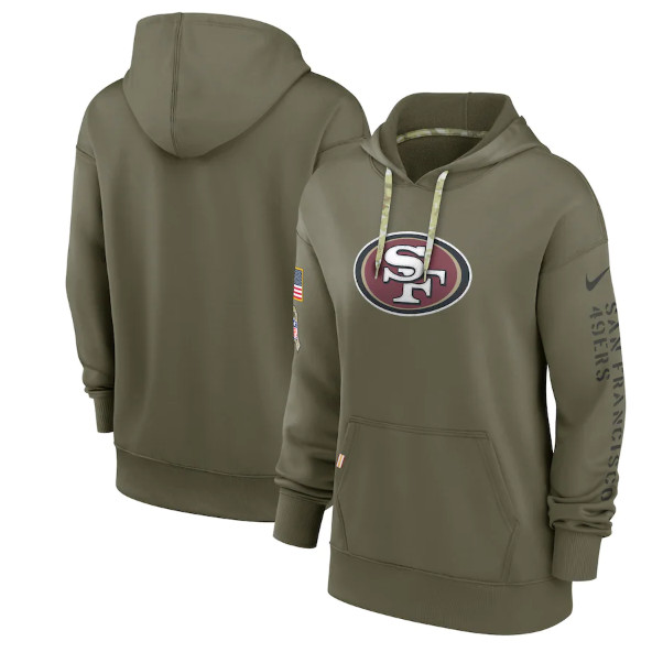 Women's San Francisco 49ers 2022 Olive Salute to Service Therma Performance Pullover Hoodie(Run Small)